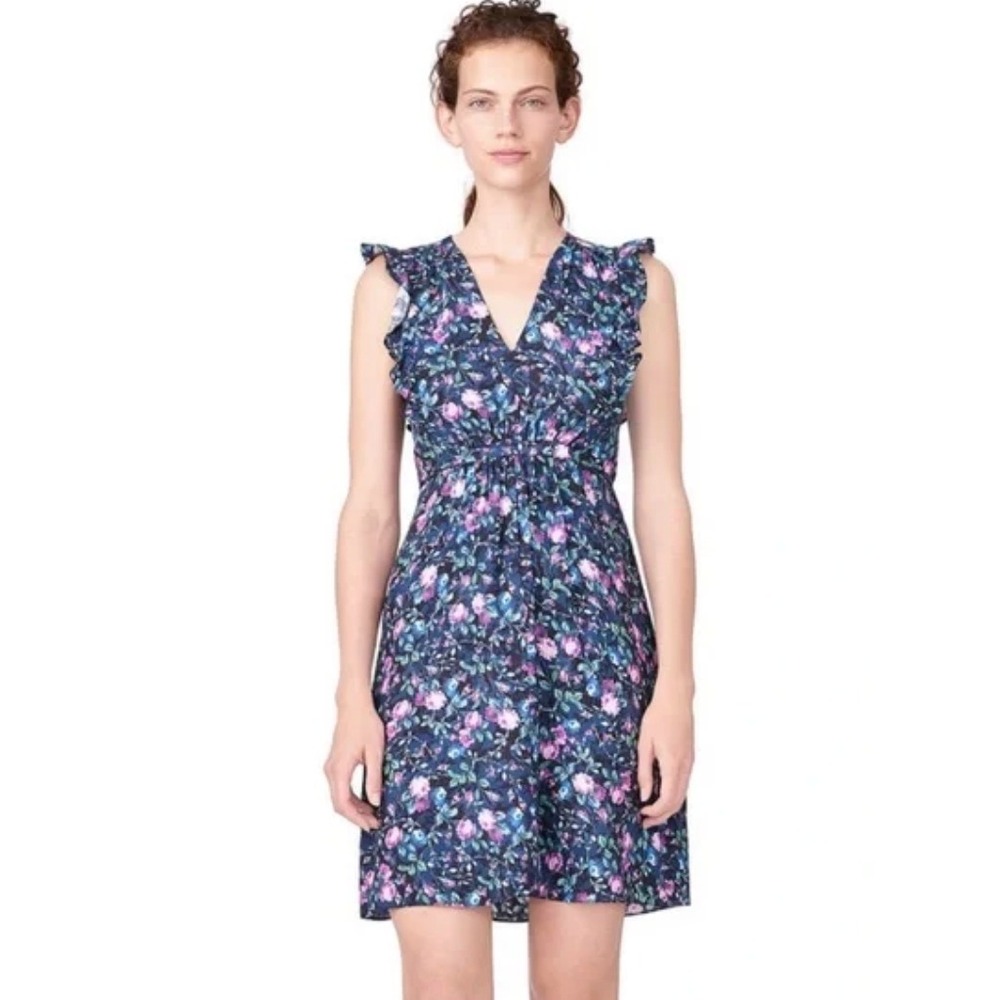 Rebecca Taylor Ruby Floral Silk Dress Ruffle Sleeveless Black Pink XS